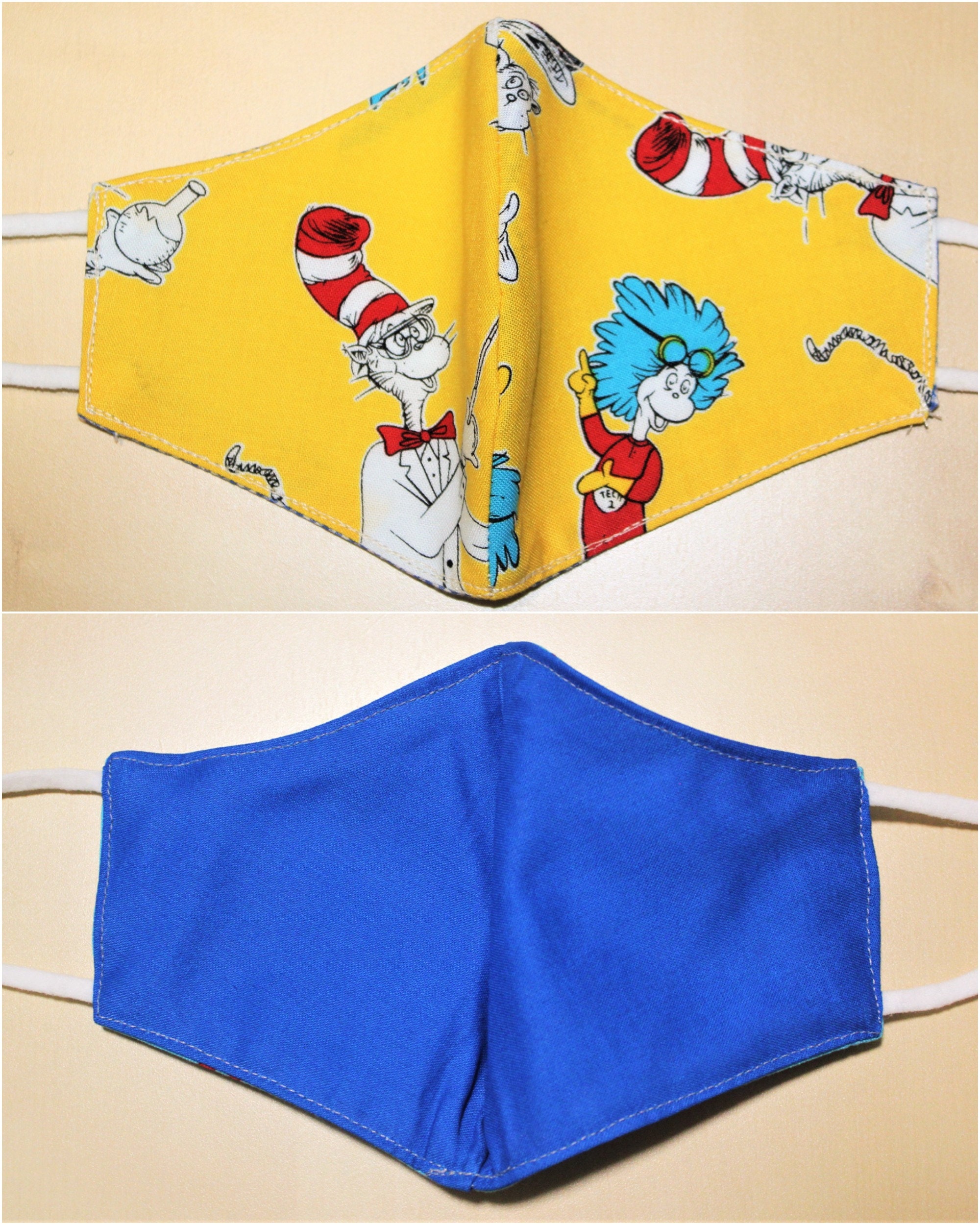 Dr. Seuss Face Mask for Kids Three Layers, Washable &amp; Reversible - Etsy