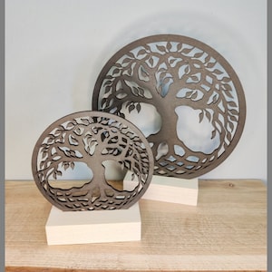 Tree of life made of wood in black, wall decoration, window picture
