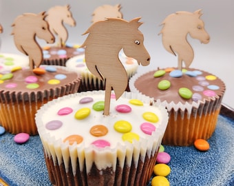 Muffin topper cheval en bois / lot de 6 pièces / cupcake topper tête de cheval / cake topper cheval en bois / décoration d'anniversaire pour enfants