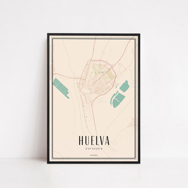 Huelva Poster Wall Art Print Map | City Map Print | City Map Art | World Traveler Map | Traveler Gift