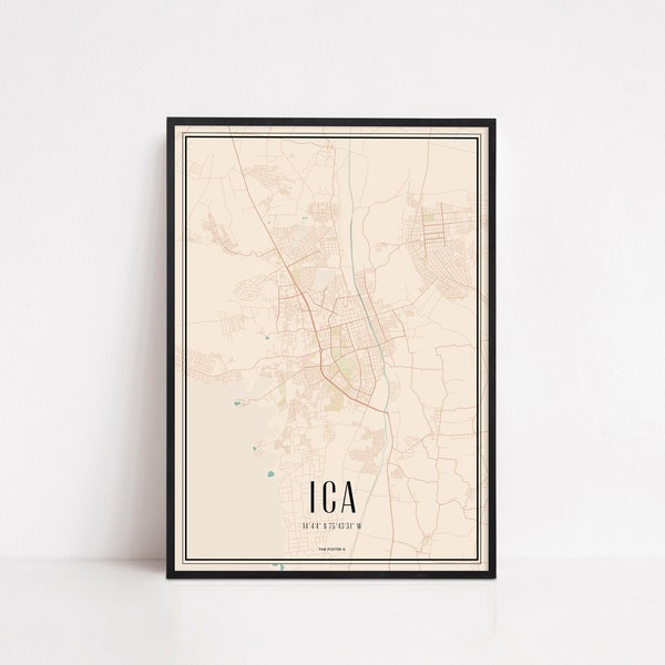 Ica Poster Wall Art Print Map | City Map Print | City Map Art | World Traveler Map | Traveler Gift