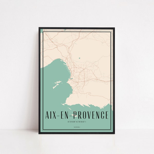 Aix-en-Provence Poster Wall Art Print Carte | Impression de la carte de la ville | Art de la carte de la ville | Carte des voyageurs du monde | Cadeau de voyageur