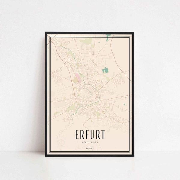 Erfurt Poster Wall Art Print Map | City Map Print | City Map Art | World Traveler Map | Traveler Gift