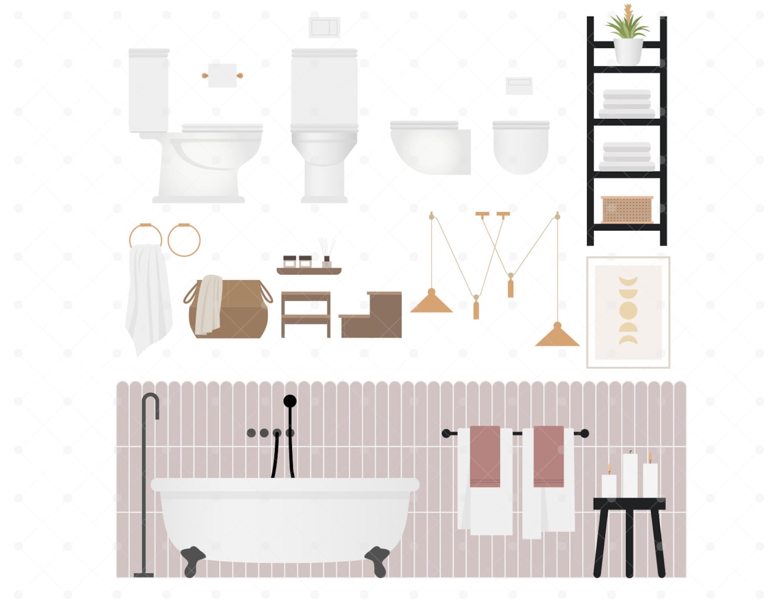 100 Flat Vector Illustration bathroom Clip Art Set Furniture Interior Decor Elements AI Png Svg ...