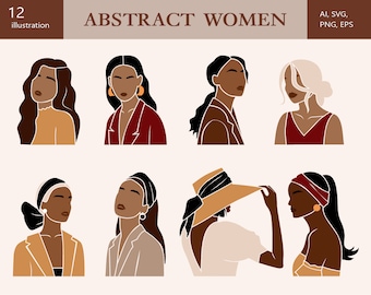 Feminine vector clipart, Elegant Woman SVG, Woman Clipart, Lady boss clipart, Abstract Female PNG, Boho art, Commercial use