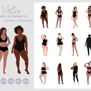 12 Flat Vector People - Women in swimsuit - AI - Png - Jpg - Eps - SVG - Cutout People