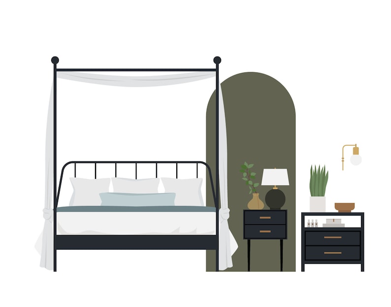 140 Flat Vector Illustration Bedroom Furniture Clip Art Set Furniture