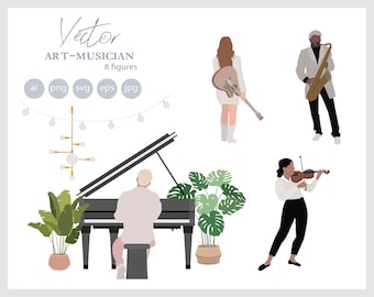 8 Flat Vector People Illustration - Musician - Pack of 8 illustration - AI - png - jpg - pdf - SVG Cutout