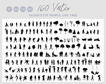 160 BIG SET - Silhouette vector cutout people and trees- Ai - Png - Svg - EPS - Pople clipart