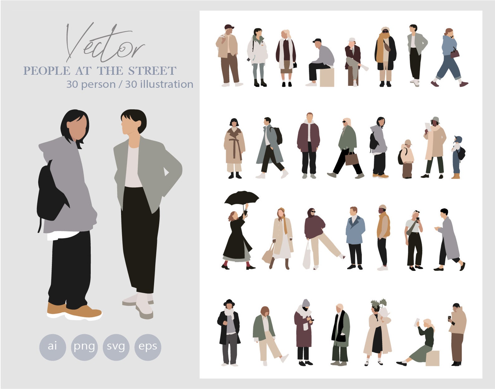 Person Vector Shell Out 200 MEGA BIG SET- Flat Vector Cutout People - Ai - Png - Svg- Male ...
