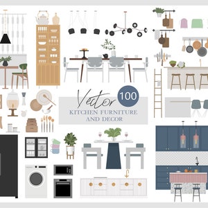460 Flat vector illustration Furniture and decor elements Bedroom Living room Bathroom Kitchen Hallway AI Png Svg 画像 3