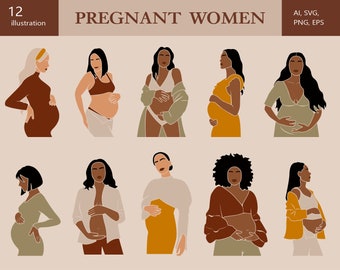 12 Abstract pregnancy clipart SVG, Mother's Day, Abstract mother prints, Woman clipart, Nursery prints, Abstract Female PNG, Commercial use