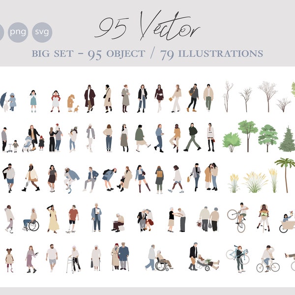 95 BIG SET - Flat Vector Cutout Menschen - Auf der Straße - Ai - Png - Svg - Pople Clipart - Illustration