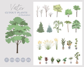 25 BIG Set of indoor and outdoor Plants Clipart - Flat Vector Plant Illustration AI - SVG - Png