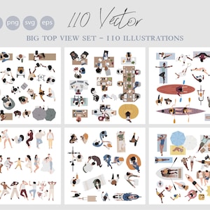 Bundle Flat Vector People  - Top view illustrations  - Pack of 112 Illustration - AI - Png - Eps - SVG Cutout