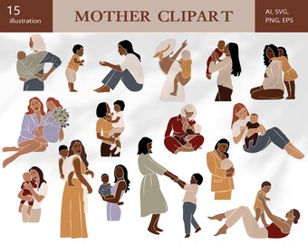15 clipart abstrato de mãe, dia das mães, estampas de mãe, clipart de mulher, clipart SVG, estampas de berçário, abstrato feminino PNG, uso comercial