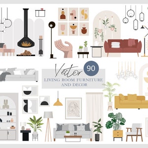 460 Flat vector illustration Furniture and decor elements Bedroom Living room Bathroom Kitchen Hallway AI Png Svg 画像 2