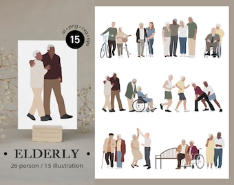 15 Flat Vector People Illustration AI - Old People - Elderly Faceless Clipart- AI - png - svg - eps
