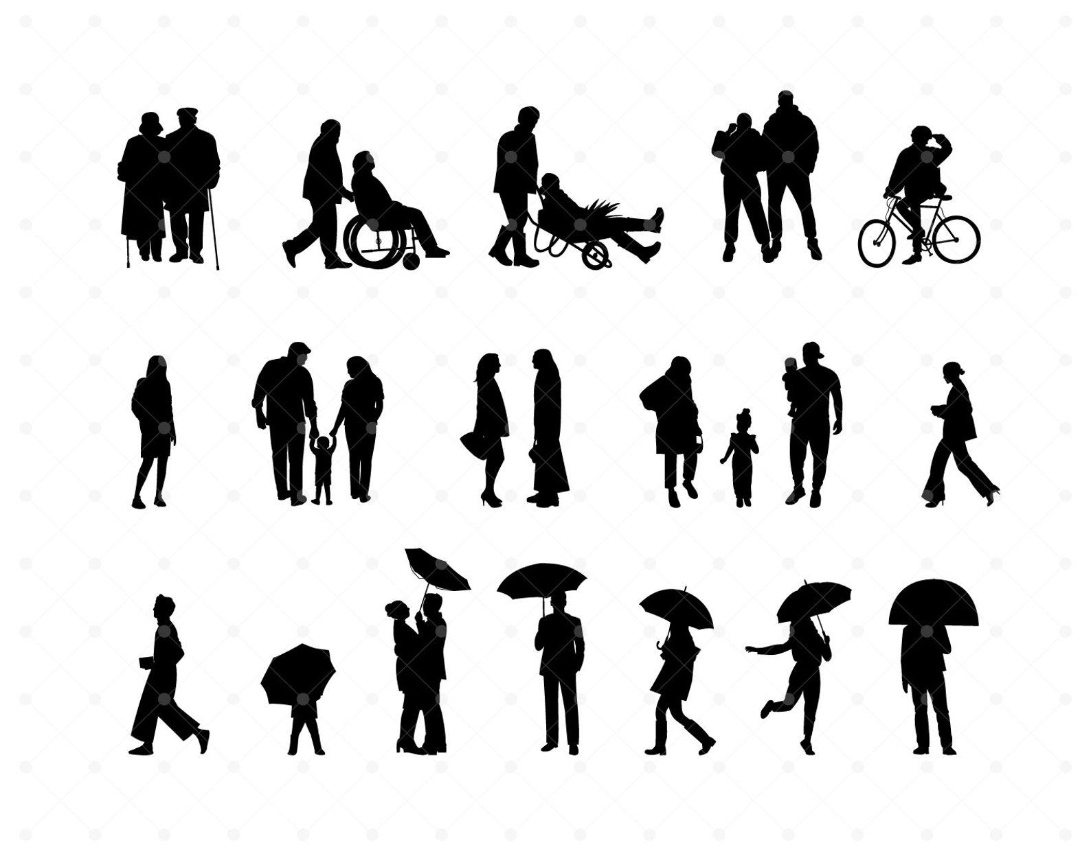 160 BIG SET Silhouette Vector Cutout People and Trees Ai Png Svg EPS