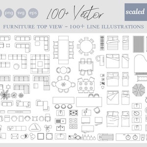 100+ Skalierte 1 : 100/50/20 Linie Vektor Illustrationen TOP Ansicht-Möbel Elemente-Schlafzimmer-Wohnzimmer-Badezimmer-Küche-AI-Png-Svg-DWG-SketchUp