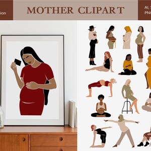 15 Abstract pregnancy clipart SVG, Mother's Day, Abstract mother prints, Woman clipart, Nursery prints, Mother Clipart, Commercial use