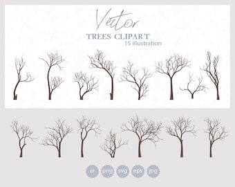 10 Set of Flat Vector Trees Clipart - Flat Vector Plant Illustration ...