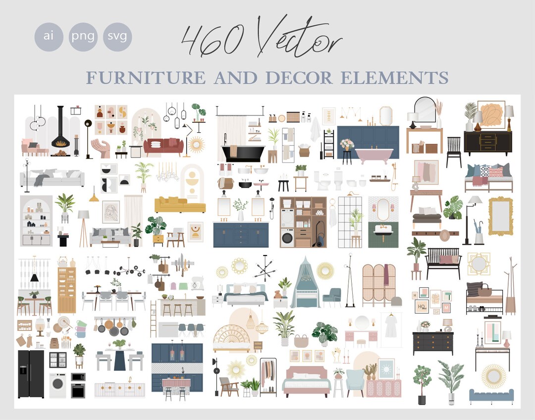 460 Flat Vector Illustration - Furniture and Decor Elements - Bedroom ...