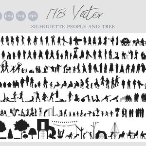 178 BIG SET - Silhouette Vektor Ausschnitt Menschen, Kinder und Bäume - Ai - Png - SVG - EPS - Pople Clipart