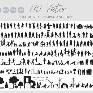 178 BIG SET - Silhouette vector cutout people, children and trees- Ai - Png - Svg - EPS - Pople clipart