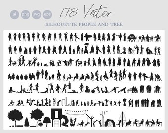 178 BIG SET - Silhouette vector cutout people, children and trees- Ai - Png - Svg - EPS - Pople clipart