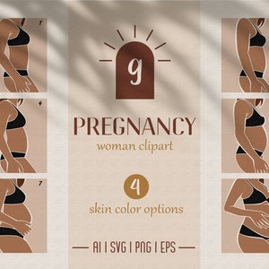 9 Abstract pregnancy clipart SVG, Mother&#39;s Day, Abstract mother prints, Woman clipart, Nursery prints, Pregnancy by month, Commercial use