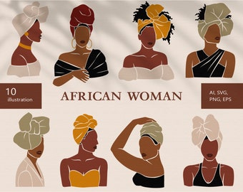 African Woman SVG, Black Woman Clipart, Feminine vector clipart, African Female Print , Abstract Female PNG, Commercial use