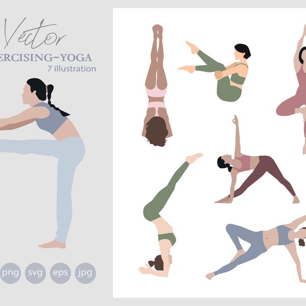 7 Flat Vector People yoga collection Illustration - SPORT - Pack of 7