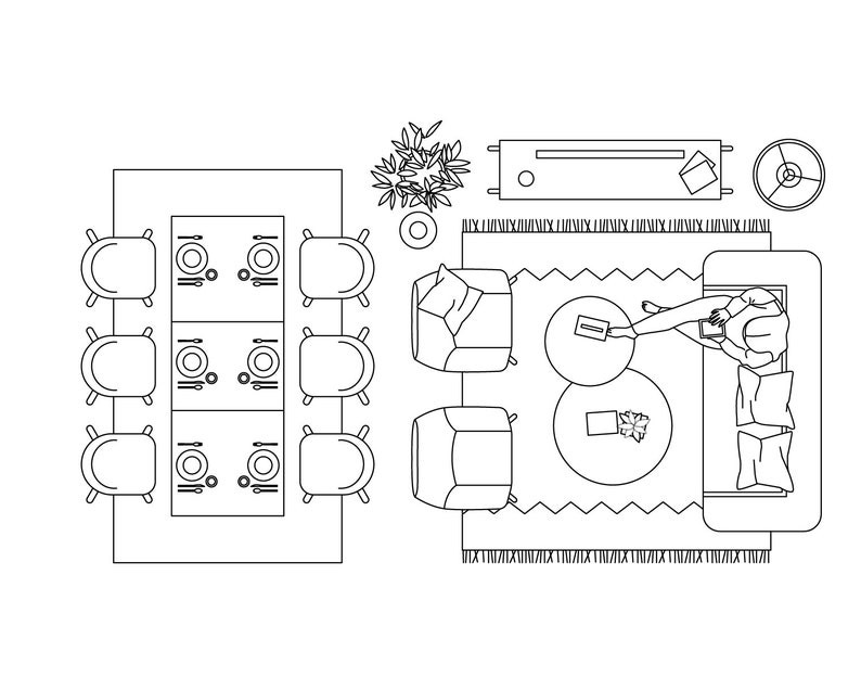 Vector Illustration TOP View Furniture and Decor Elements Living Room