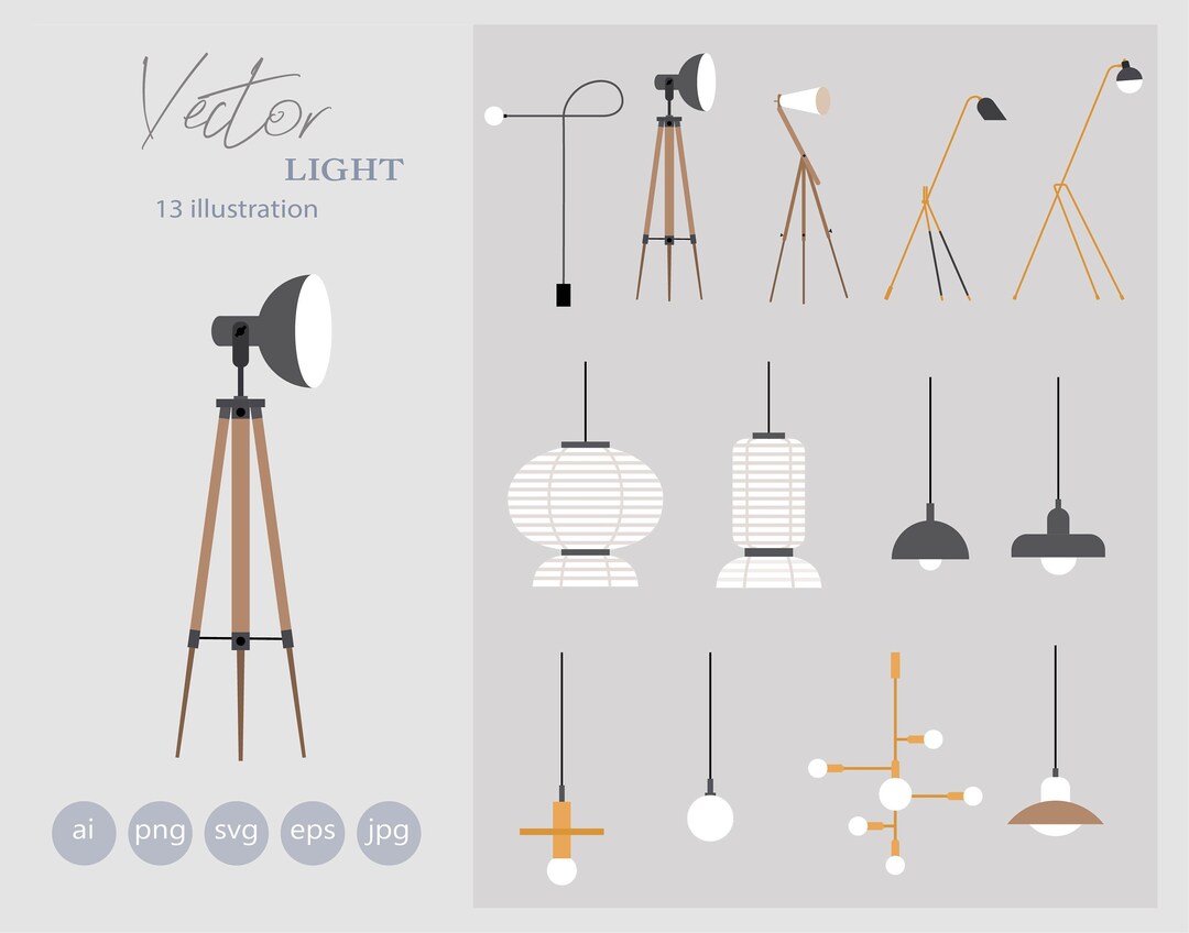 14 - Flat Vector Illustration - Light - Furniture Interior Decor ...