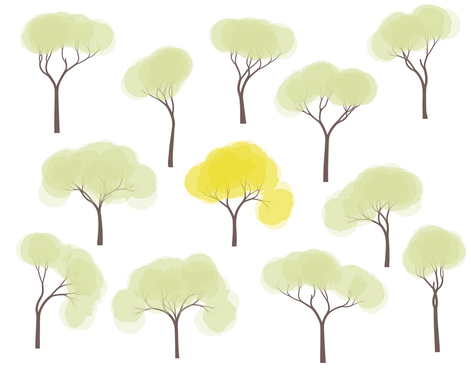 144 Set of Flat Vector Trees Clipart Flat Vector Plant Illustration ...