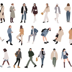 25 Flat Vector People Walking people Outdoor Pack of 24 Illustration AI Png Jpg Eps SVG Cutout image 2