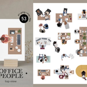 53 Flat Vector People Illustration - Working People  - Top view   - Pack of 13 Illustration - AI - Png - Jpg - Eps - SVG Cutout