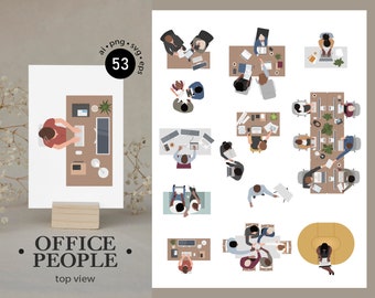 53 Flat Vector People Illustration - Working People  - Top view   - Pack of 13 Illustration - AI - Png - Jpg - Eps - SVG Cutout