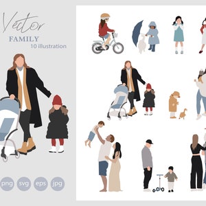 19 Flat Vector People - FAMILY outdoor - Pack of 10 Illustration - AI - jpg - png - eps - svg
