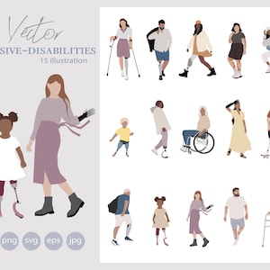 15 Flat Vector People Illustration - Inclusive - Disabilities - Ai - Eps - Svg - Png - Jpg