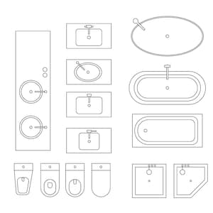 100 Scaled 1/4 Line Vector Illustrations TOP View Furniture Elements ...