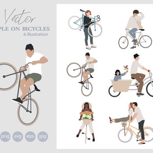 6 Flat Vector People Illustration AI - Bicyclist - SVG Clipart
