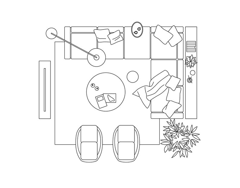 Vector Illustration TOP View Furniture and Decor Elements Living Room