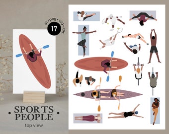 17 Flat Vector People  -  Top view  - People Sport Top View - Pack of 17 Illustration - AI - Png - Eps - SVG Cutout