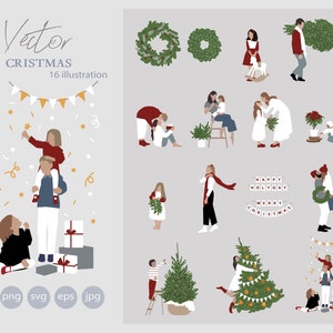 16 MERRY CHRISTMAS clipart - Flat Vector People Illustration