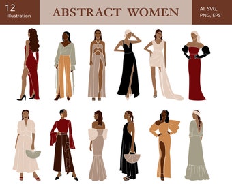 Feminine vector clipart, Elegant Woman SVG, Black Woman Clipart, Lady boss clipart, Abstract Female PNG, Boho art, Commercial use