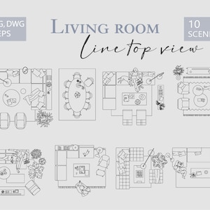 Vector illustration TOP View- Furniture and decor elements  - Living room - AI - Png - Svg - Dwg - SketchUp
