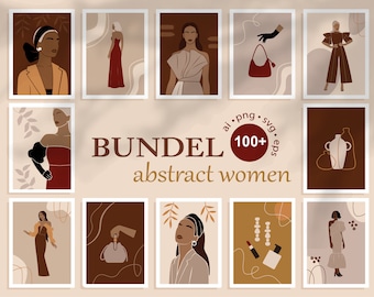 100 Abstract Woman Clipart, Feminine vector clipart, Abstract black women svg, Woman clipart bundel, Diversity women, Commercial use