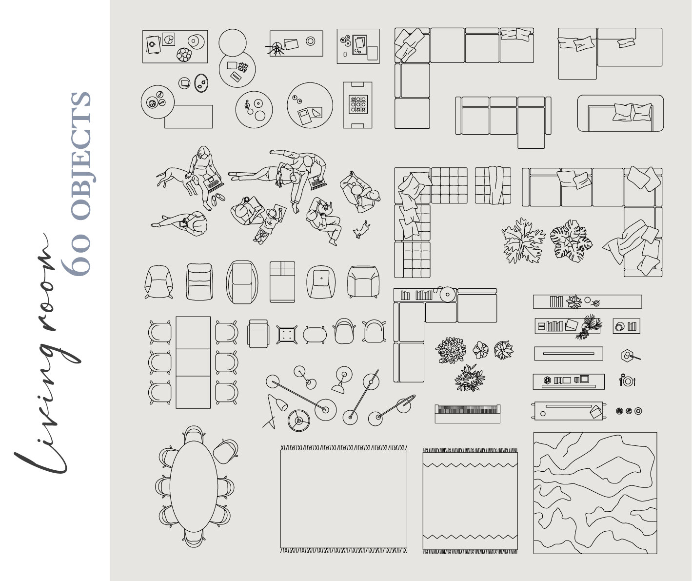 Vector Illustration TOP View Furniture and Decor Elements Living Room
